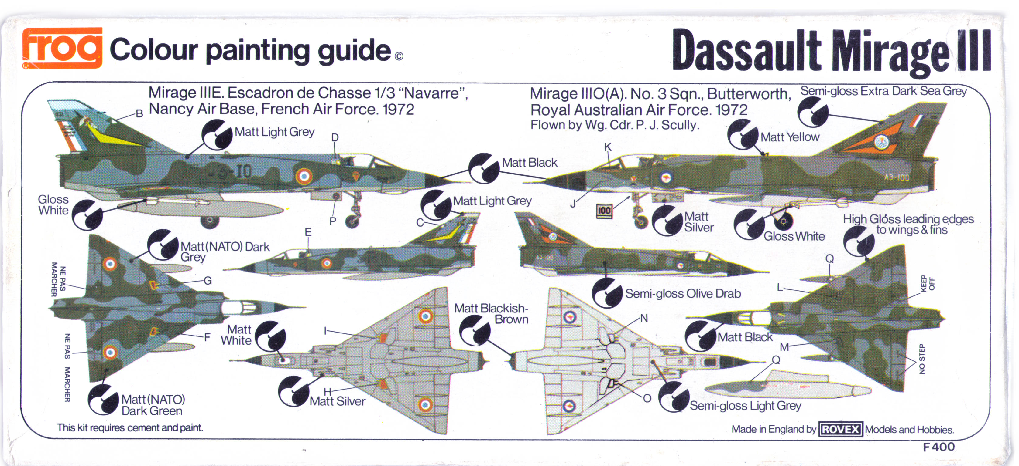 Colour painting guide FROG F400 Mirage IIIE/O Interceptor / Ground Attack, 1975